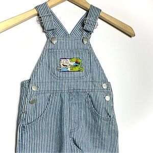 🦖 VTG Dill & Reptar Rugrats Striped Seersucker Overalls Sz 2 EUC